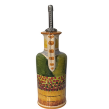 Load image into Gallery viewer, Balsamic vinegar bottle with handle - 250ml - Tuscan landscape with poppies and orange trim