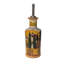 Load image into Gallery viewer, Balsamic vinegar bottle with handle - 250ml - Tuscan landscape with poppies and orange trim