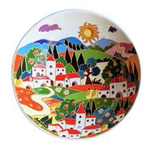 Load image into Gallery viewer, Round bowl with Tuscan village scene, relief style - 30cm diam