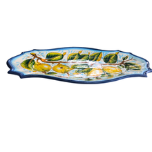 Load image into Gallery viewer, Oval serving platter - lemons with light blue edge, large