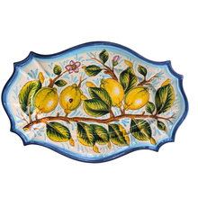 Load image into Gallery viewer, Oval serving platter - lemons with light blue edge, large
