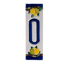 Load image into Gallery viewer, Ceramic house number tile - lemons & limes with dark blue edge