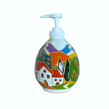 Load image into Gallery viewer, Liquid soap dispenser - Tuscan scene, relief ceramic style