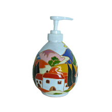 Load image into Gallery viewer, Liquid soap dispenser - Tuscan scene, relief ceramic style