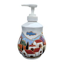 Load image into Gallery viewer, Liquid soap dispenser - Tuscan scene, relief ceramic style