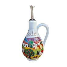 Load image into Gallery viewer, Decorative ceramic olive oil bottle with a colorful design on a white background