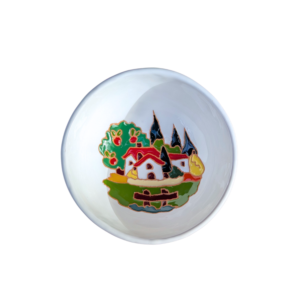 Round bowl with Tuscan houses, relief style - 14cm diam