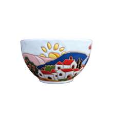 Load image into Gallery viewer, Round bowl with Tuscan houses, relief style - 16cm diam
