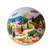 Load image into Gallery viewer, Round bowl with Tuscan village, relief style - 25cm diam
