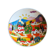 Round bowl with Tuscan village, relief style - 22.5cm diam