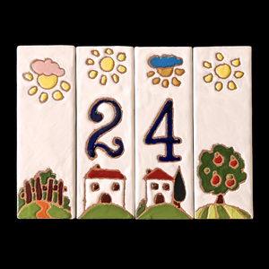 Ceramic house number tile - Italian villa, ceramic relief style
