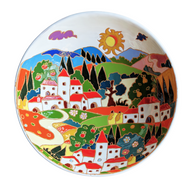 Round bowl with Tuscan village scene, relief style - 30cm diam