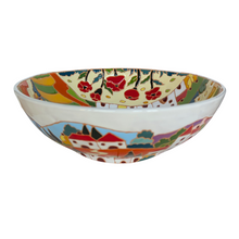 Load image into Gallery viewer, Round bowl with Tuscan village scene, relief style - 30cm diameter
