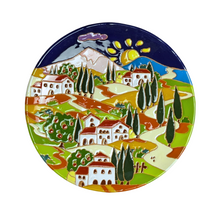 Load image into Gallery viewer, Round wall plate with Tuscan village scene, 30cm diameter
