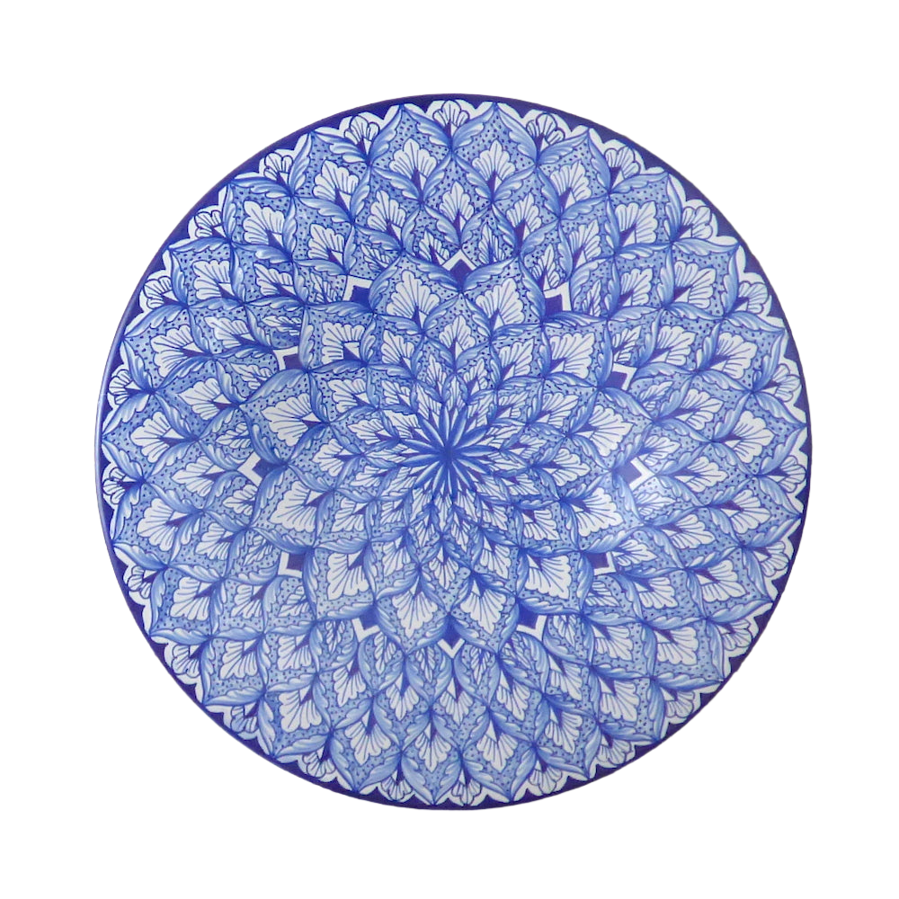 Blue feather & dots decorative plate - 30cm