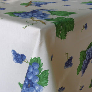 Round cotton tablecloth - 180cm diameter - blue grapes