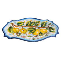 Load image into Gallery viewer, Oval serving platter - lemons with light blue edge, large
