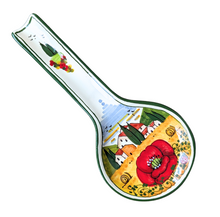 Load image into Gallery viewer, Spoon rest - summer Tuscan landscape, red poppy, dark green edge
