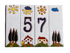 Ceramic house number tile - Italian villa, ceramic relief style