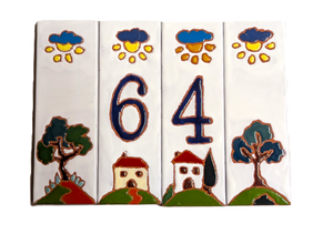 Ceramic house number tile - Italian villa, ceramic relief style