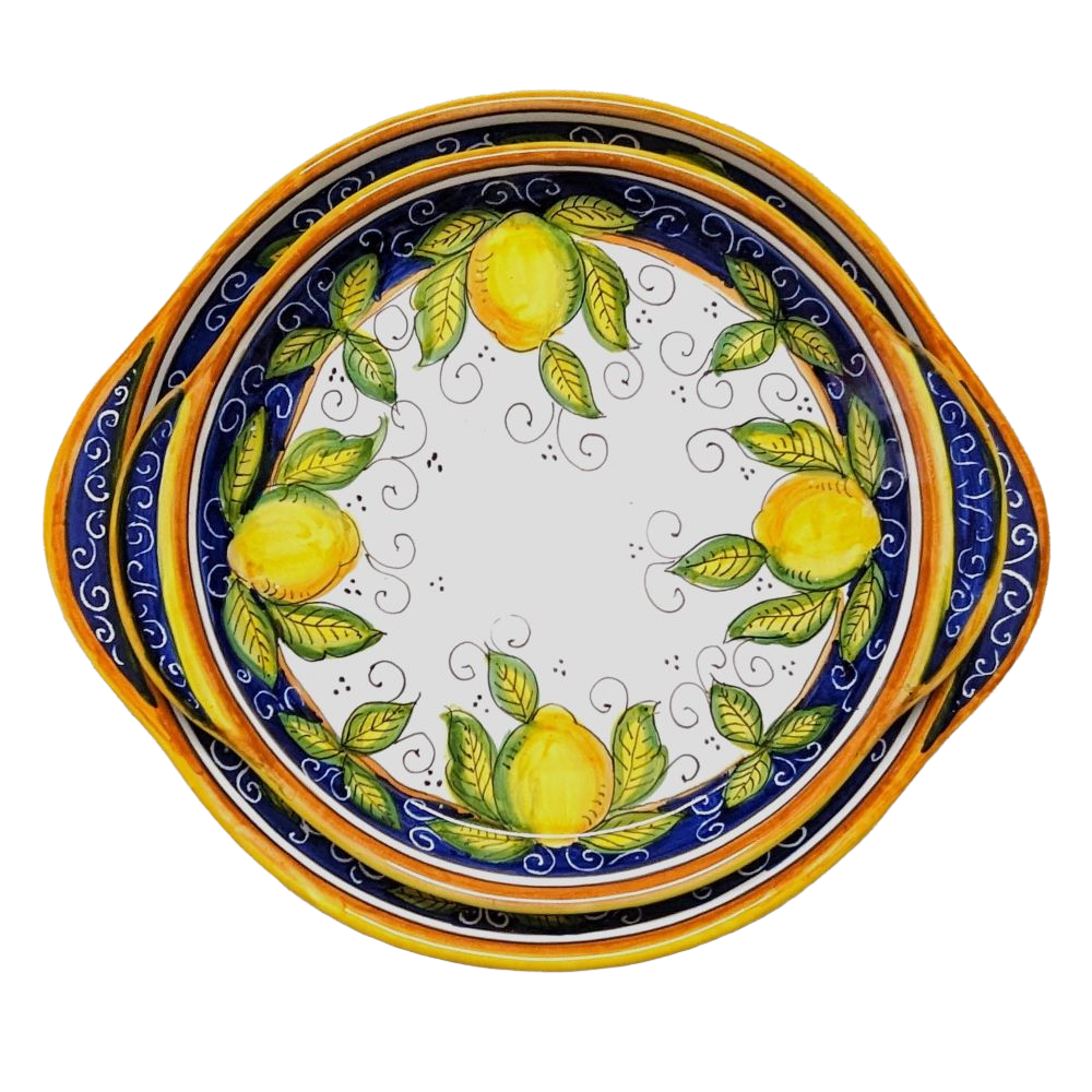 Set of two round trays with handles - 25cm and 30cm diam - Lemon