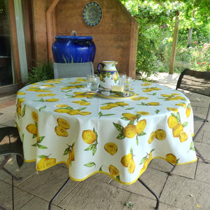 Round cotton tablecloth - 180cm diameter - lemons