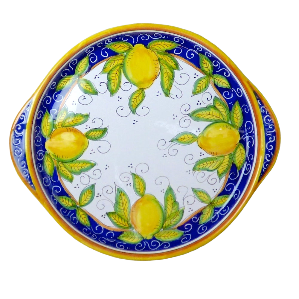 Round tray with handles - large, 30cm diam - Lemon