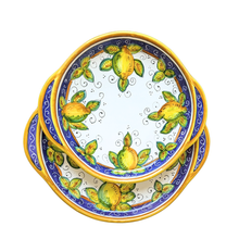 Load image into Gallery viewer, Set of two round trays with handles - 25cm and 30cm diam - Lemon
