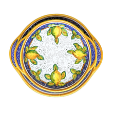 Load image into Gallery viewer, Set of two round trays with handles - 25cm and 30cm diam - Lemon
