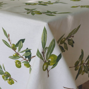 Round cotton tablecloth - 180cm diameter - green olives
