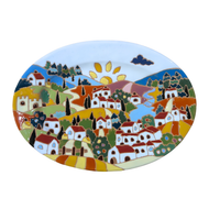 Oval platter/wall plate with Tuscan village 37 x 23cm