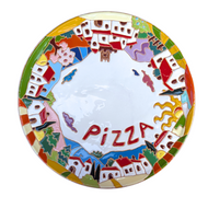 Pizza plate with Tuscan village scene, relief style