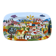 Load image into Gallery viewer, Rectangular platter/wall plate with Tuscan village 33 x 20cm
