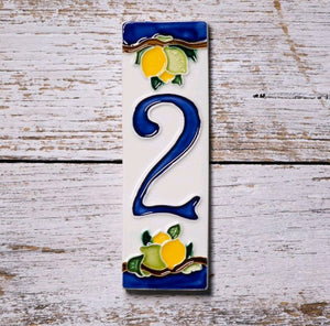 Ceramic number tile - lemon & blue