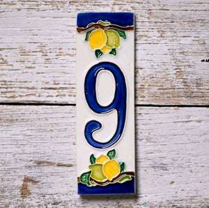 Ceramic number tile - lemon & blue