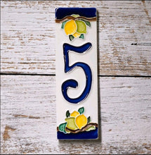 Load image into Gallery viewer, Ceramic number tile - lemon &amp; blue
