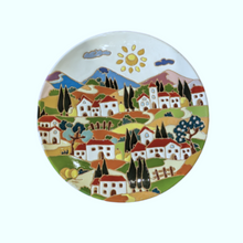 Load image into Gallery viewer, Round wall plate with Tuscan village scene, relief style - 30cm diameter

