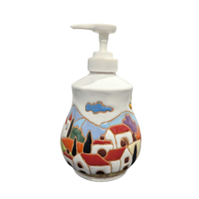 Load image into Gallery viewer, Liquid soap dispenser - Tuscan scene, relief ceramic style
