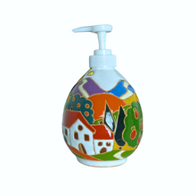 Load image into Gallery viewer, Liquid soap dispenser - Tuscan scene, relief ceramic style
