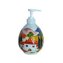 Load image into Gallery viewer, Liquid soap dispenser - Tuscan scene, relief ceramic style
