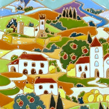 Load image into Gallery viewer, Rectangular platter/wall plate with Tuscan village - vertical
