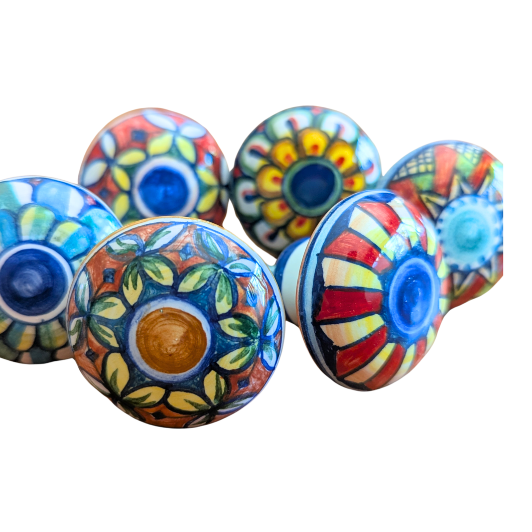 Round ceramic drawer and cabinet knobs - assorted designs - medium (40mm diam)