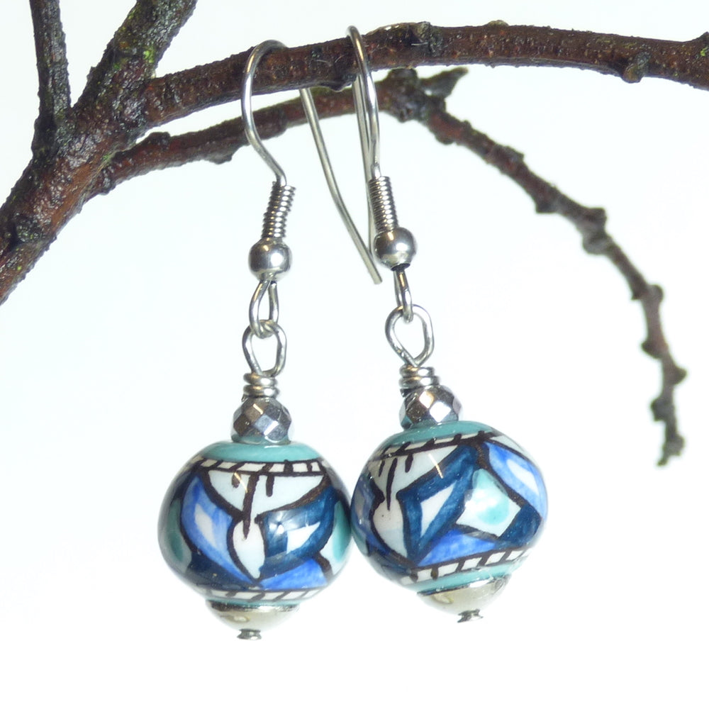 Hand painted ceramic earrings - shades of blue