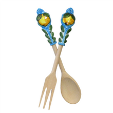 Load image into Gallery viewer, Salad Server Set (Fork &amp; Spoon) - Ceramic &amp; wood - with lemons or olives
