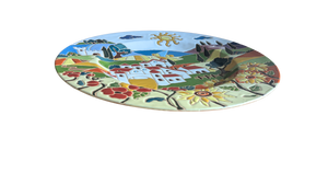 Round wall plate with Tuscan village scene, relief style - 40cm diameter