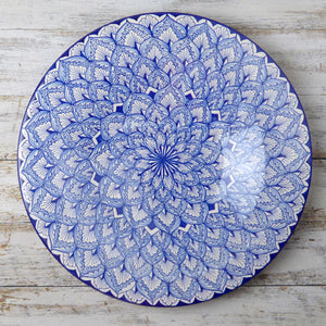 Blue feather & dots decorative plate - 40cm