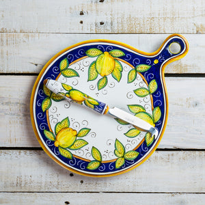 Cheese Plate (30cm), round with handle - Lemon