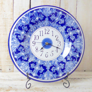 Ceramic clock - 30cm - Light and dark blue tones