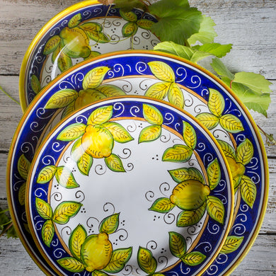 Italian ceramic 3pc dinnerware set hand painted lemon design, made in Deruta Italy