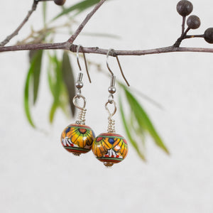 Hand painted ceramic earrings - yellow, red, blue & green